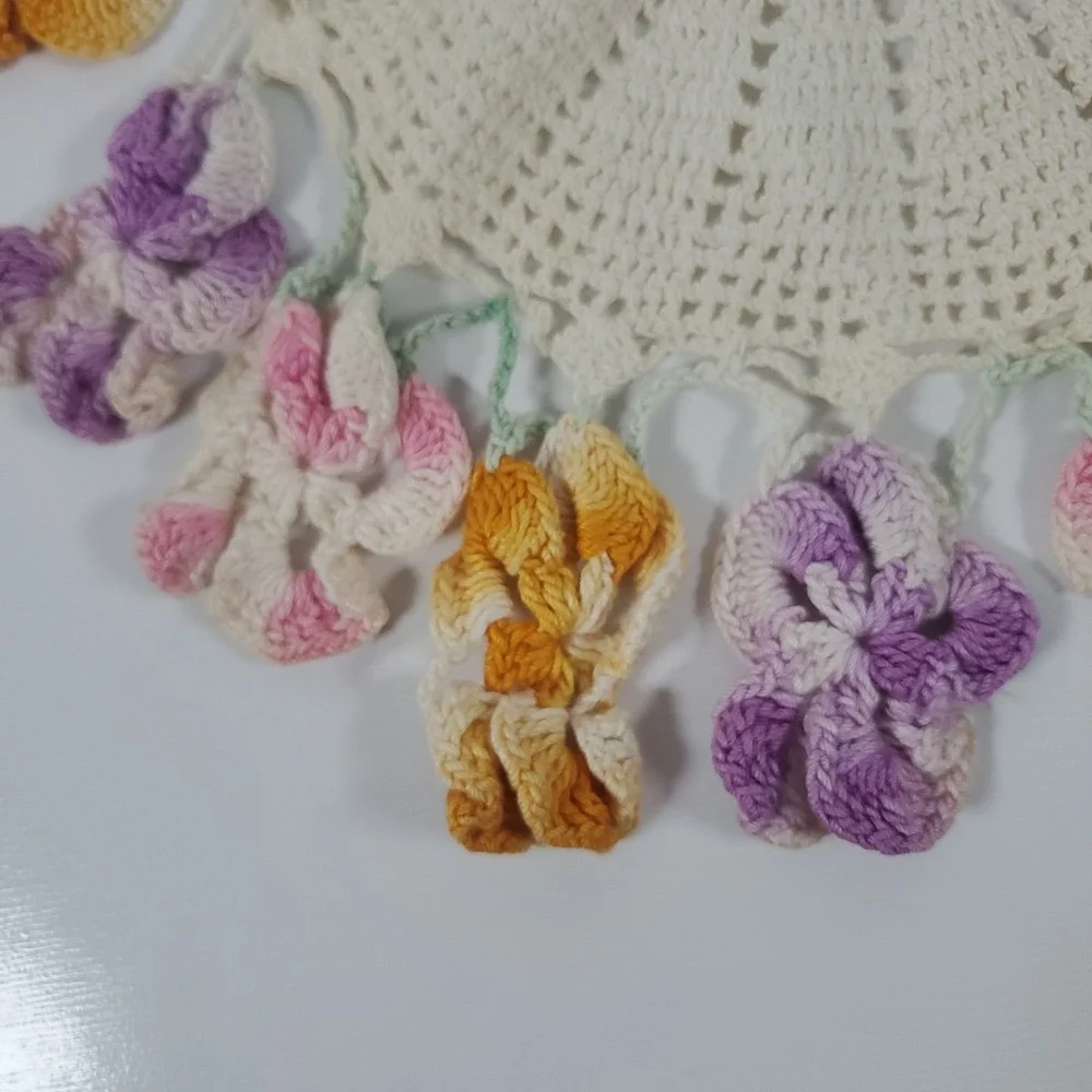 Vintage Hand Crochet Round Doily Flower Multi Color Floral Grandma Core 10